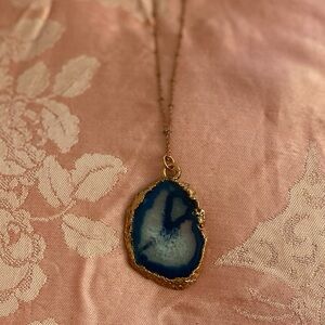 Blue Agate Pendant on Copper Necklace